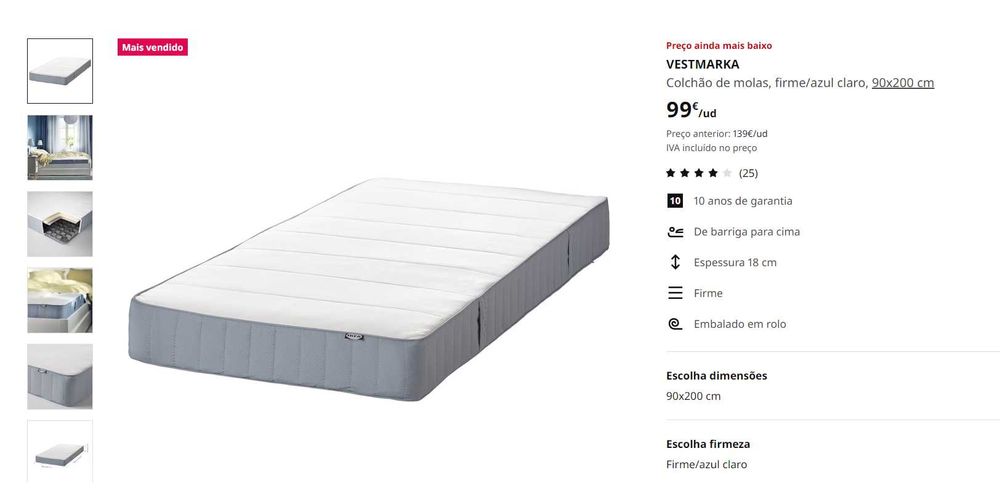 Cama individual + 2 gavetas + Colchão