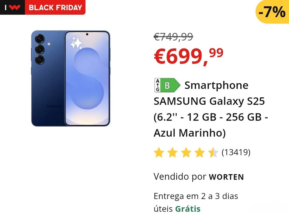 Samsung Galaxy S25 256Gb Várias Cores