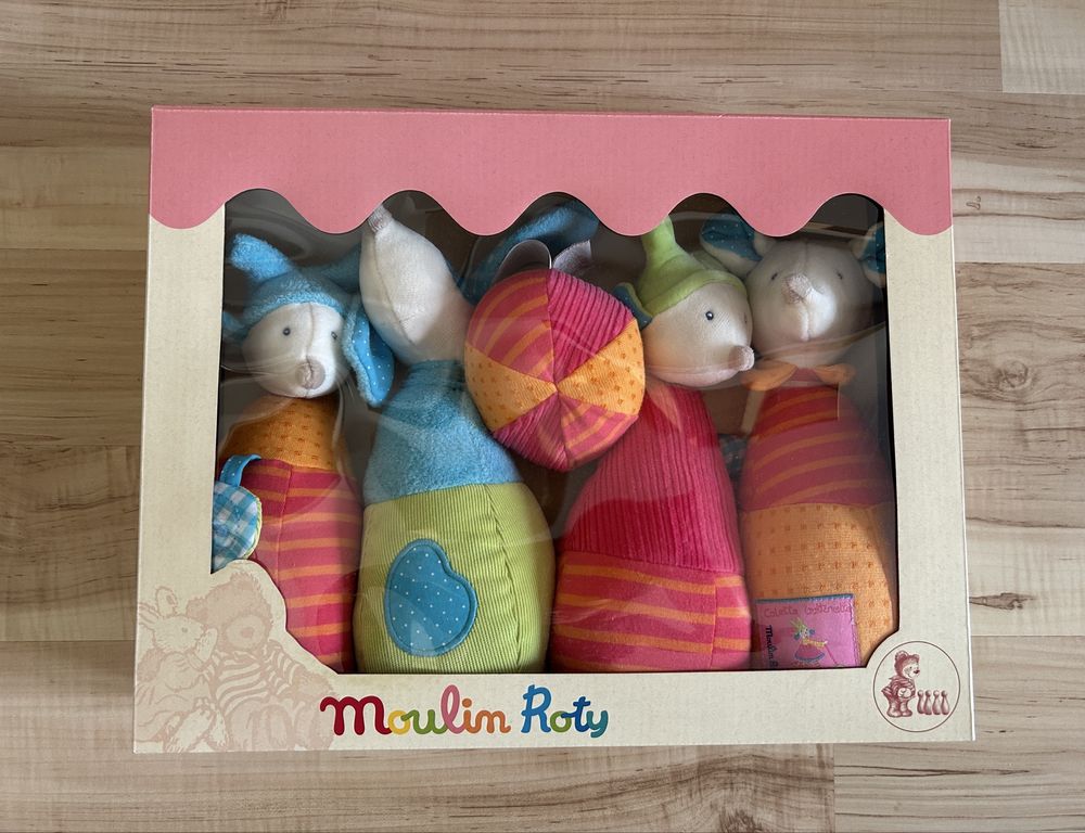 Moulin Roty Bezpieczne, pluszowe kręgle dla małych dzieci NOWE
