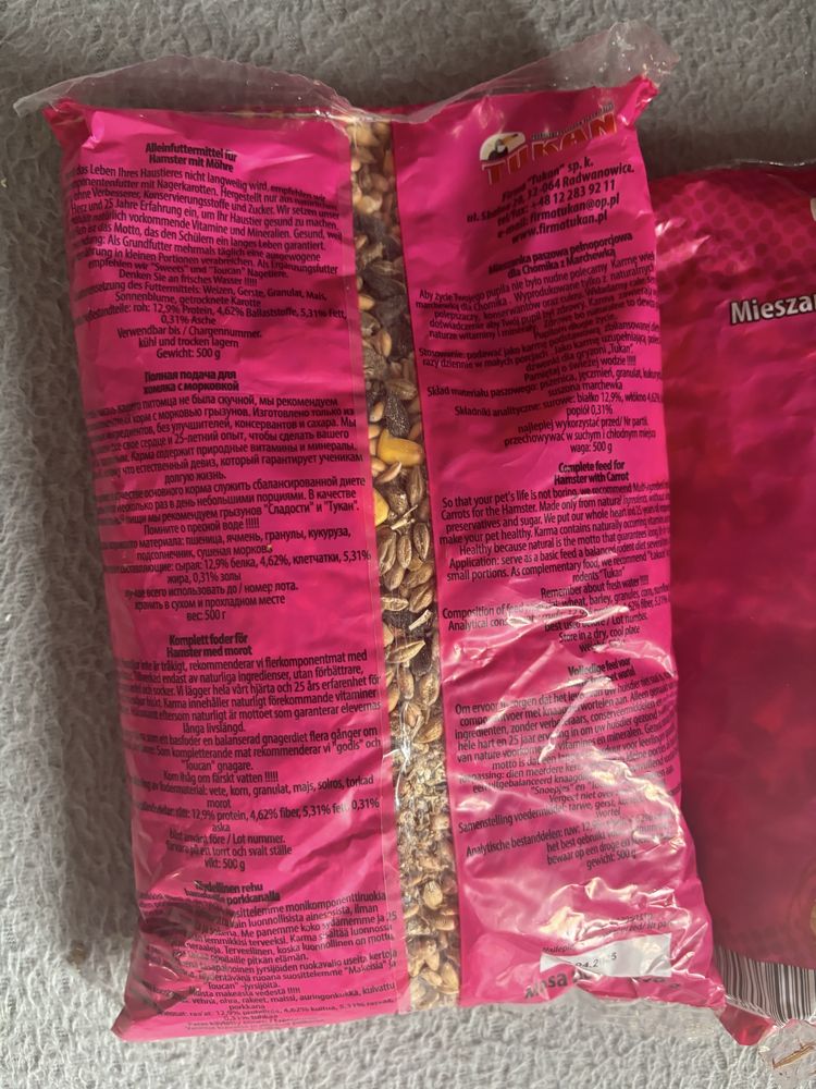 3x Karma dla chomika z marchewką – Tukan – 500g – Nowe!