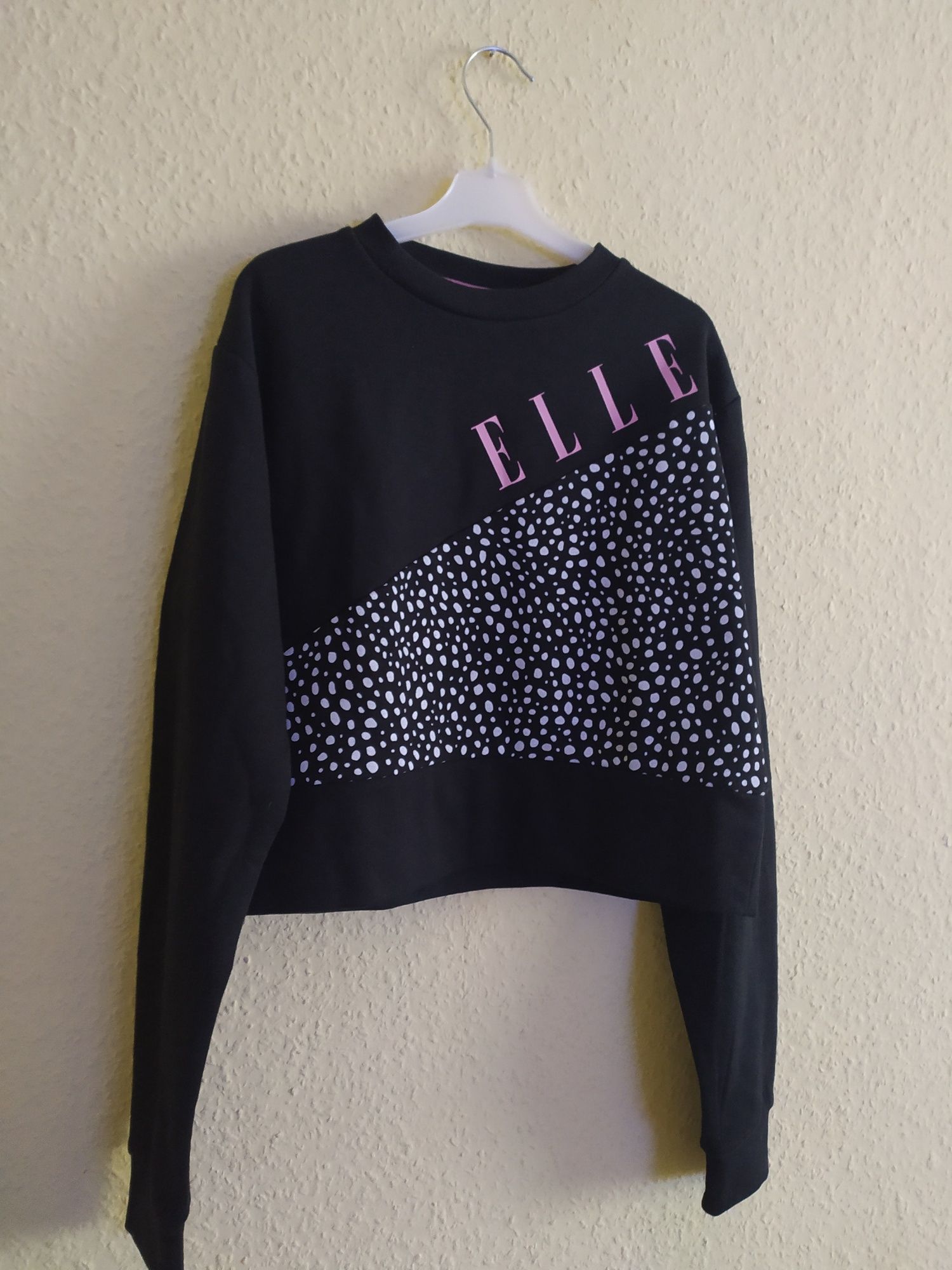 NOWA Bluza czarna ELLE miękka, oversize cropped crop 14-15 lat
