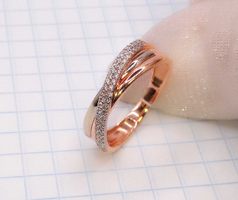 Кольцо Дорожка Трио Бриллианты 0,19Ct красное с белым золото 585 16р