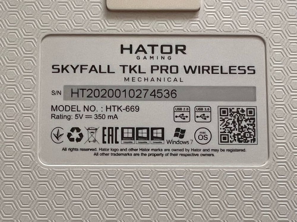На Гарантии! Беспроводная клавиатура Hator Skyfall TKL PRO Wireless