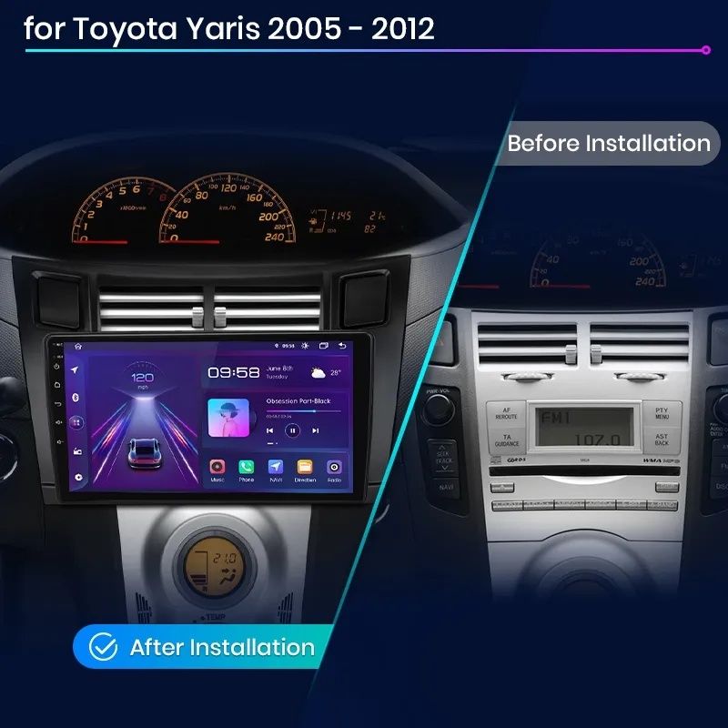 Автомагнитола Toyota Yaris 2005-2012 android, под камеру заднего вида