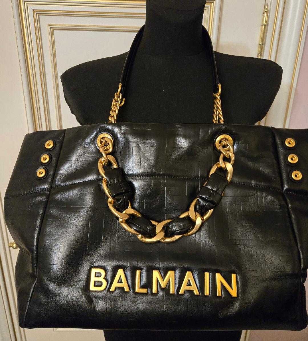 "BALMAIN " 1945 Miękka torba na ramię z pękniętej skóry cielęcej