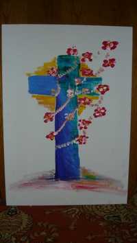 Obraz olejny krzyż 100x70 cm