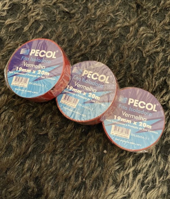 Lote 3 unid de fita isoladora vermelha Pecol