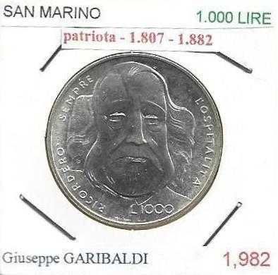 San Marino -- 1.000 Lire - 1982 - -Giuseppe Garibaldi-  Moeda de Prata