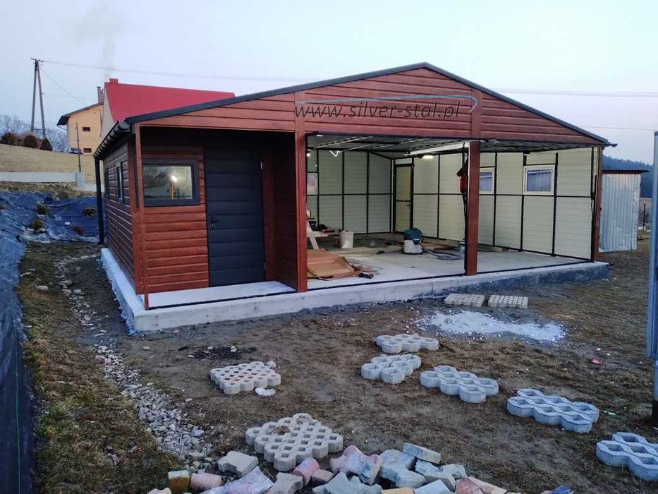 Garaż blaszany drewnopodobny z wnęką 8x6 8x5 8x7