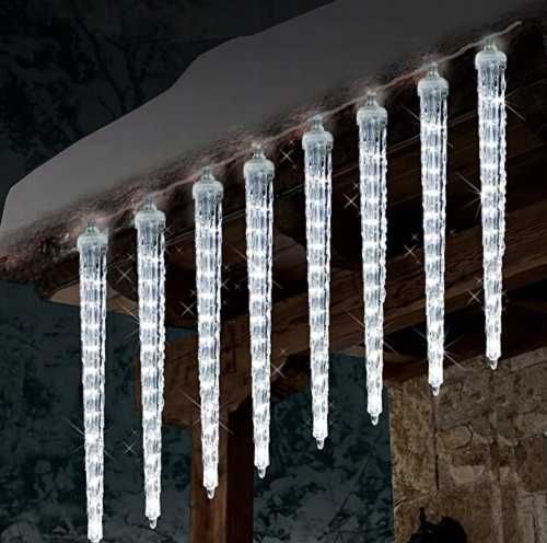 Lampki Sople Meteory Spadający Śnieg 40CM Biały Zimny Prawdziwe Święta