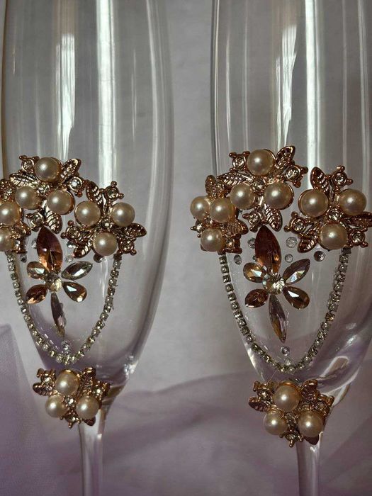 Весільні бокали Bohemia кришталь — ручна робота, перли та стрази