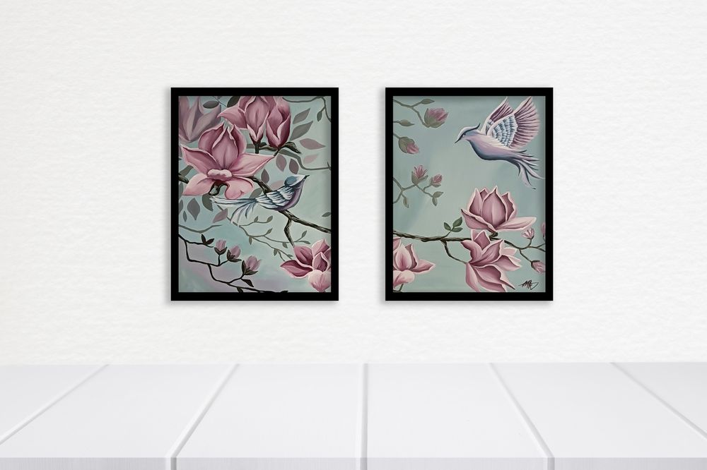 Dyptyk akrylowy ręcznie malowany ptaki