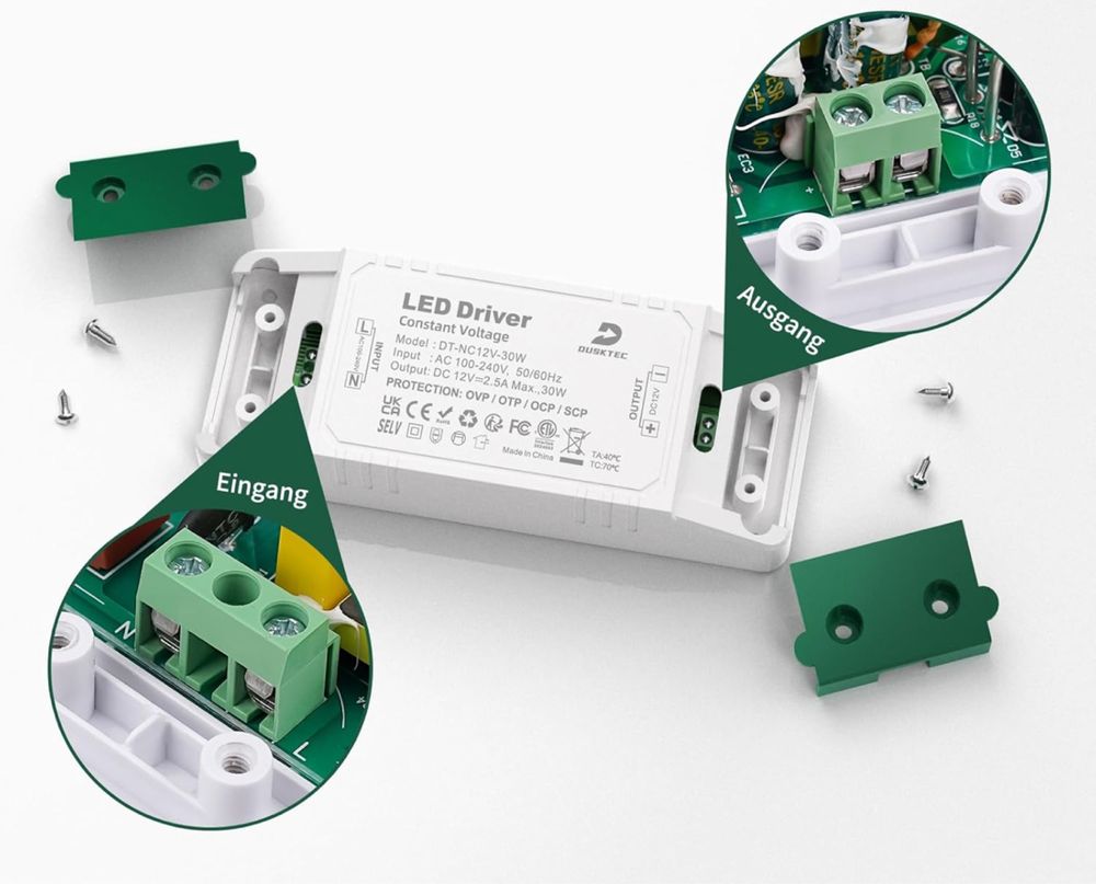 Zasilacz LED DUSKTEC 230V na 12V 30W IP44 do taśm i żarówek