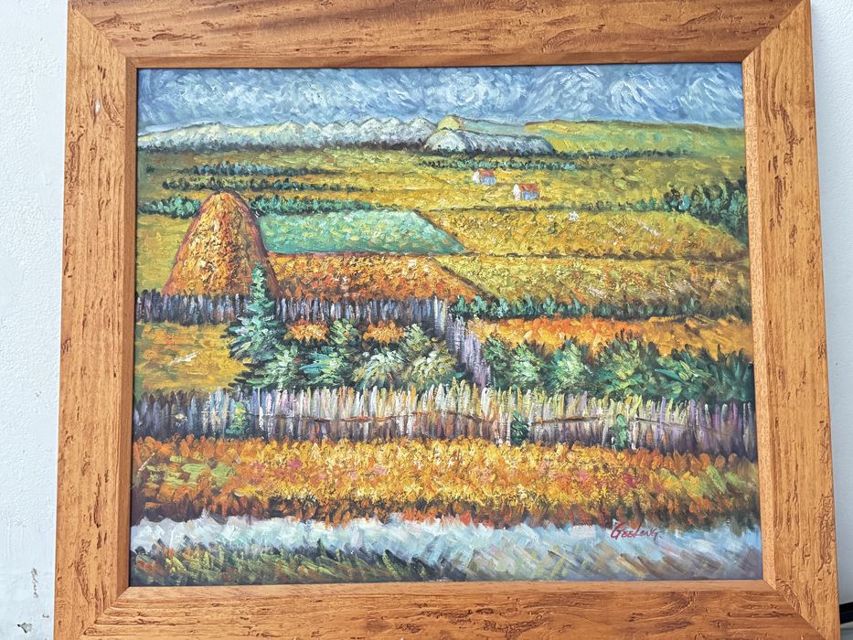 Quadro paisagem rural decorarivo pintado a óleo