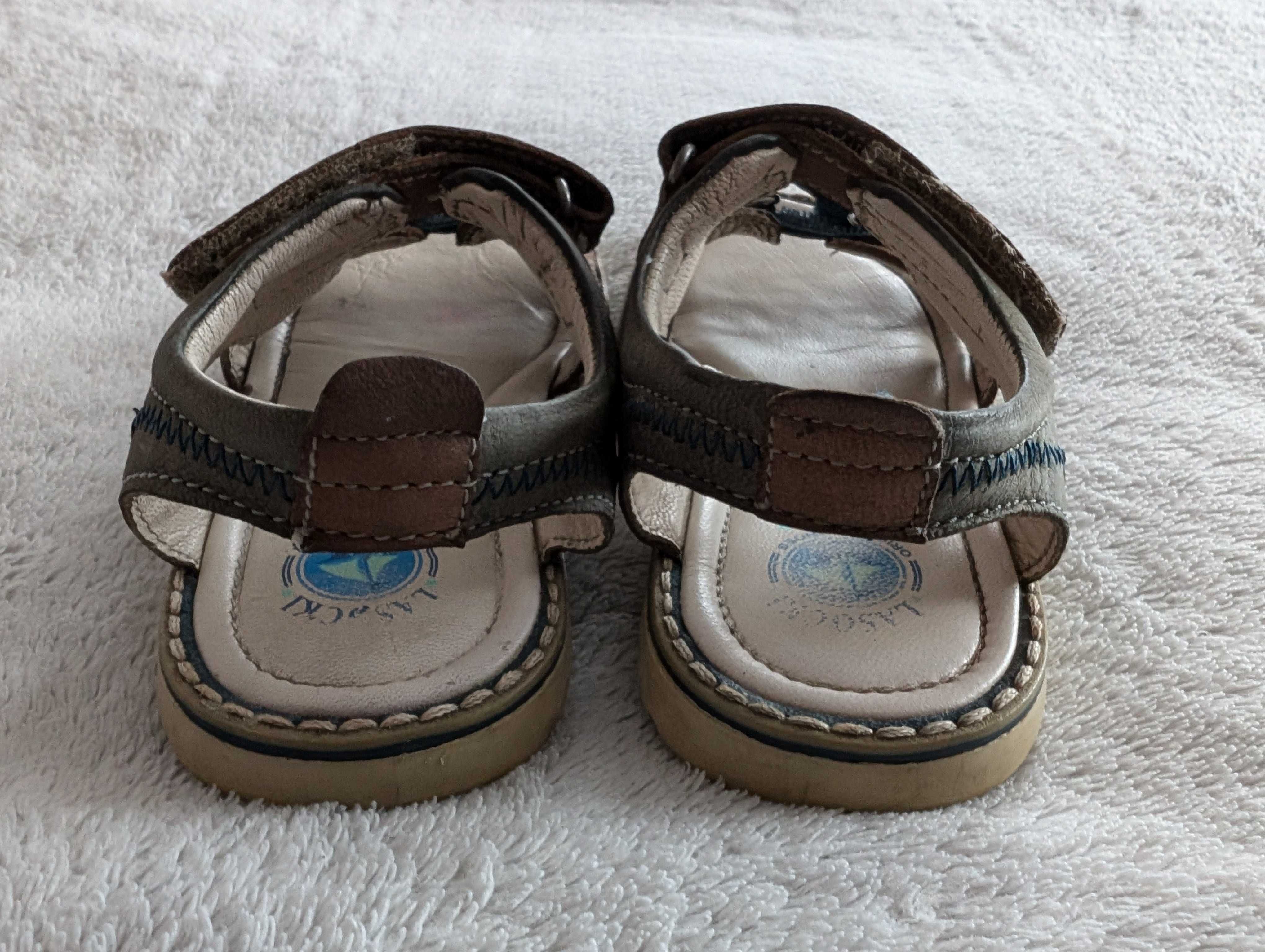 Skórzane eleganckie brązowe niebieskie buty sandały Lasocki 29