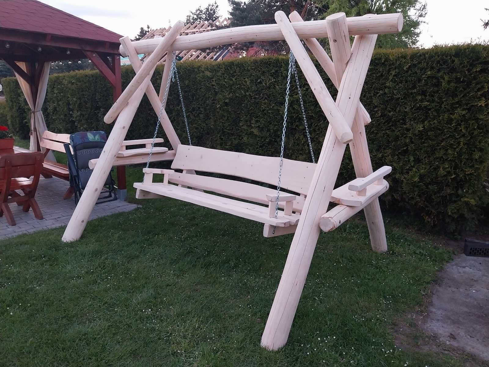 Huśtawka ogrodowa góralska z bala 3 osobowa. Huśtawka z gór