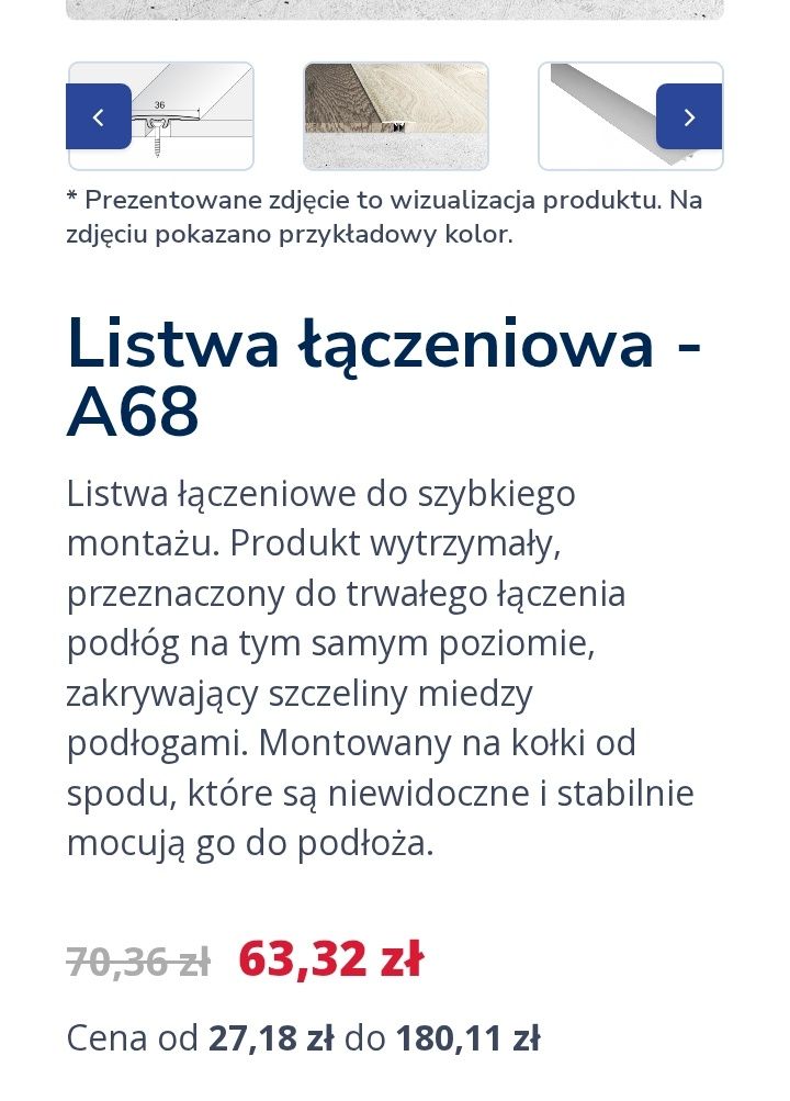 Listwa łączeniowa Effector ALU A68 dąb 90 cm