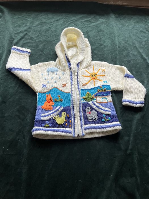 Recznie robiony sweterek na zamek/bluza 74-80