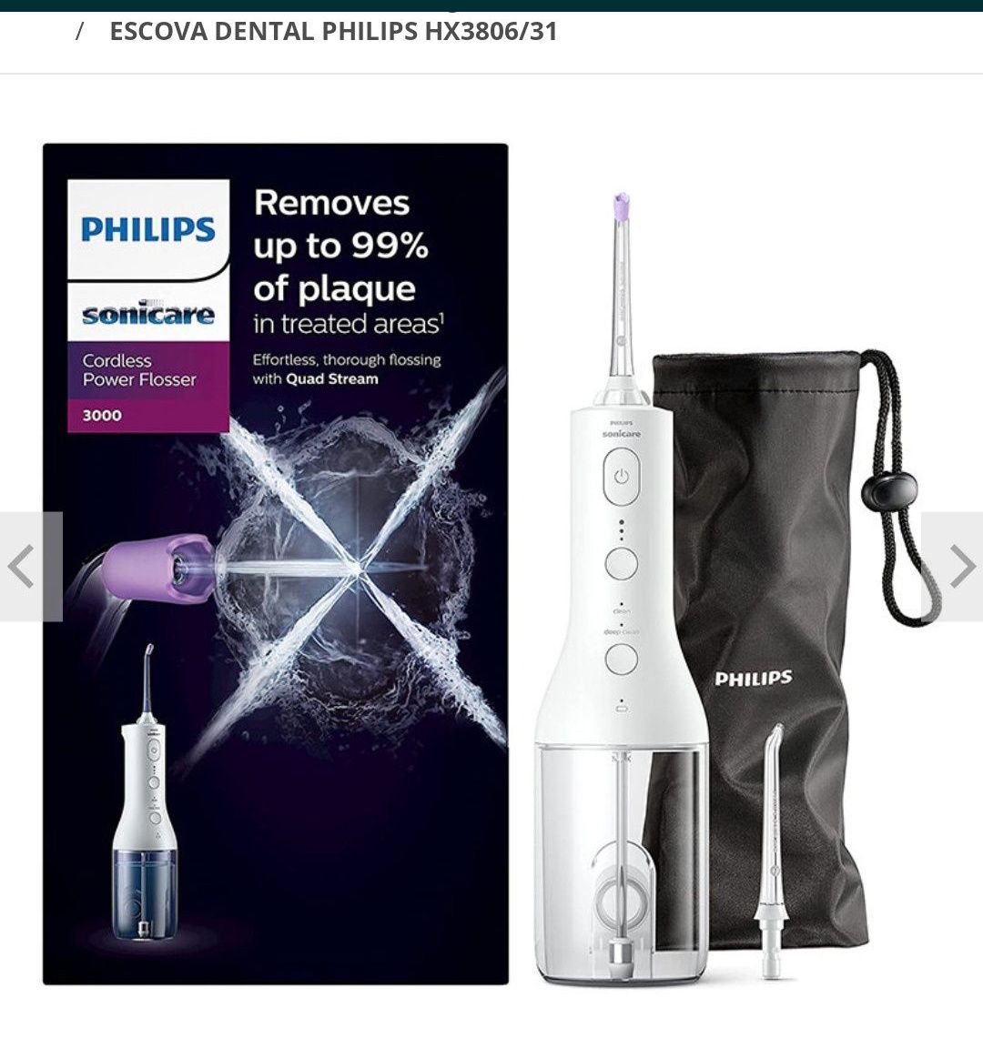 Escova dental Philips Hidropulsor e Fio Dental Elétrico HX3806/31.