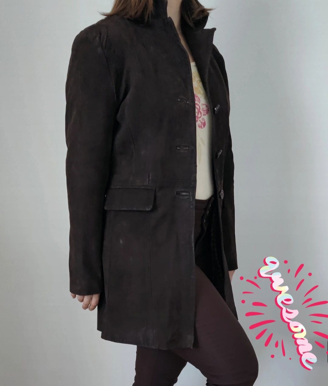 Kurtka marynarka 38 zamszowa skórzana płaszcz brązowy natural leather