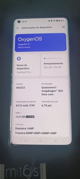 One plus 8 pro 12+12 de RAM e 256 de memória