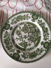 Talerz angielska porcelana zielono biały