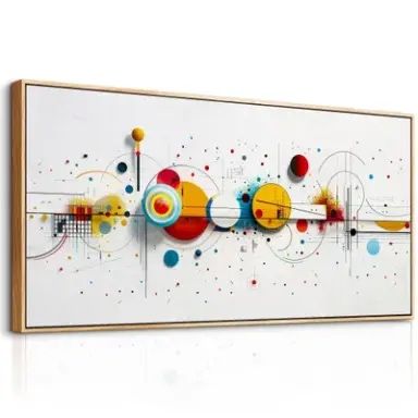 Kolorowy obraz w kropki z drewnianą ramą 50x100
