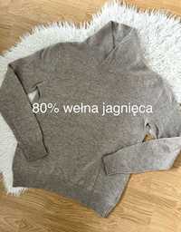 Sweter beżowy Reserved 80% wełna jagnięca M męski wełniany