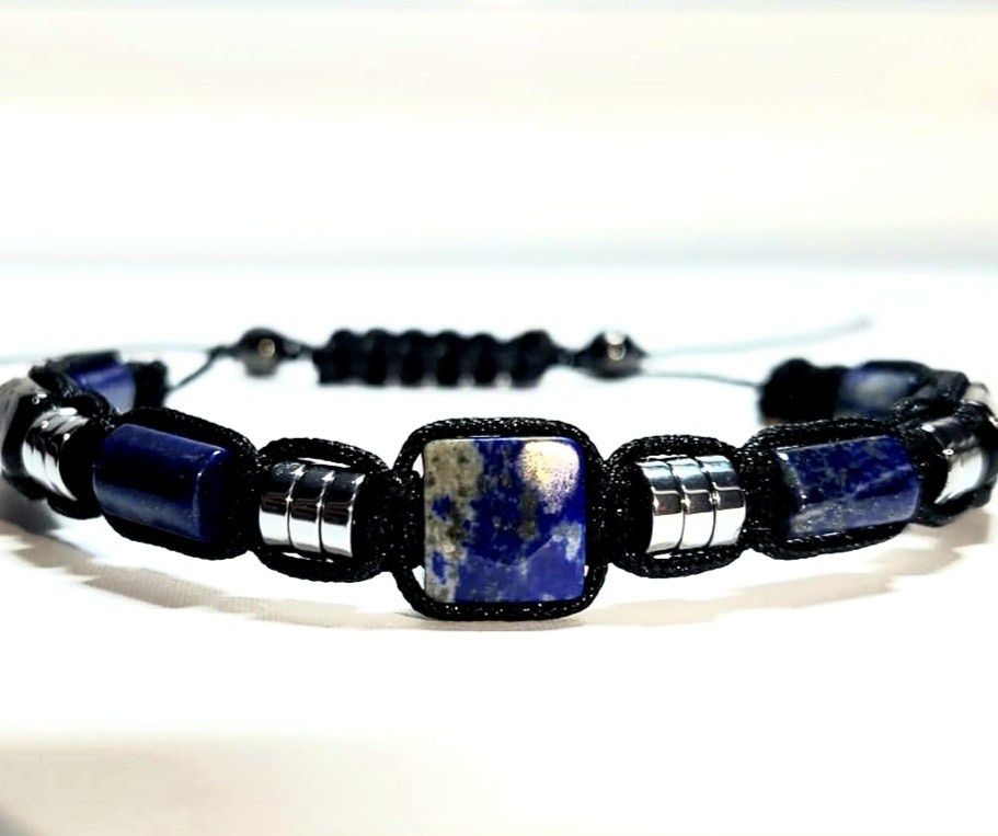 Bransoletka kamień Lapis Lazuli Hematyt regulowana męska damska wymiar