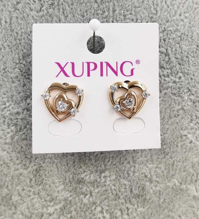 Kolczyki 18K pozłacane eleganckie serduszka z cyrkoniami