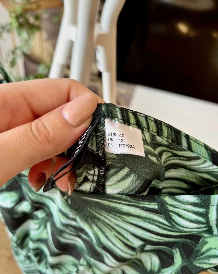 H&M sliczna dluga zielona sukienka w kwiaty L