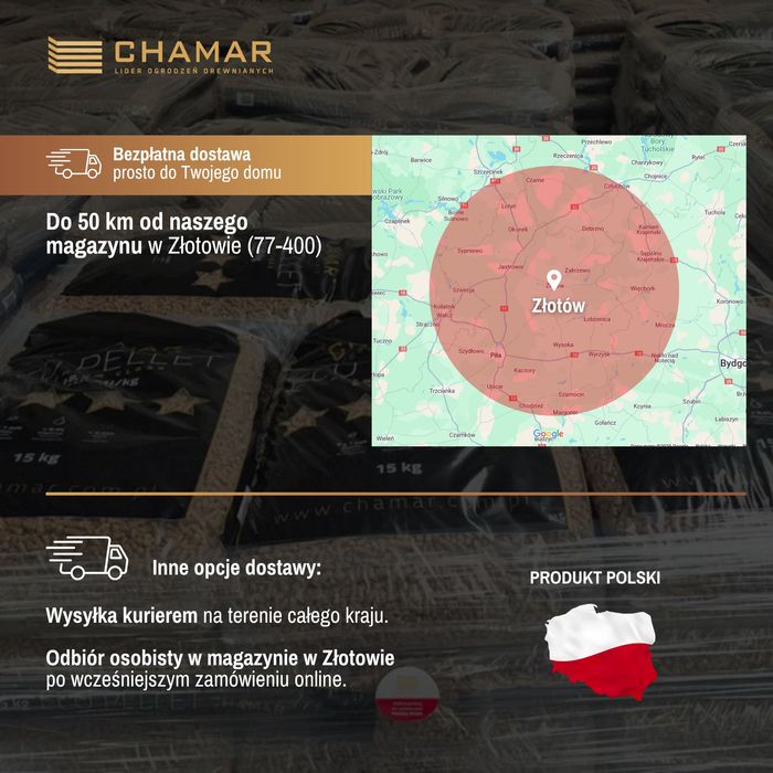 Pellet sosnowy 100% eco A1 GRATIS DOSTAWA producent CHAMAR Złotów