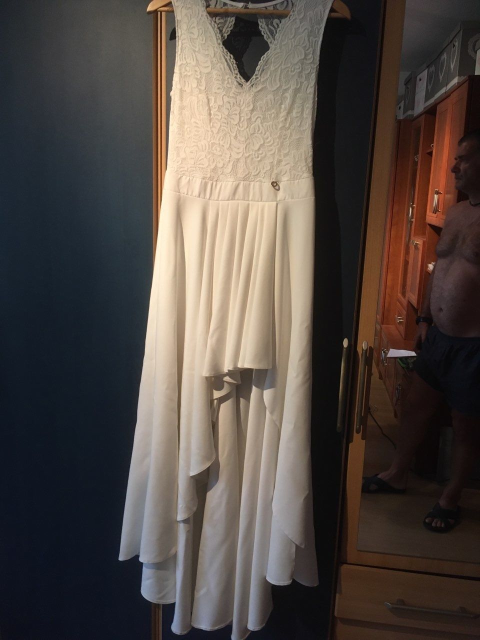 Suknia  sukienka ślubna ecru krótka długa koronka 36 38 m s
