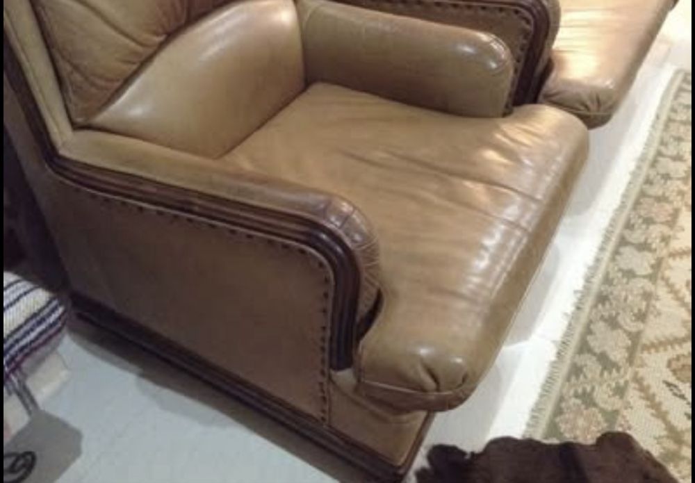 Conjunto de Sofá e 2 Poltronas em Pele de Búfalo
