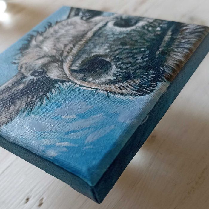 Krowa, obrazek ręcznie malowany 10x10cm