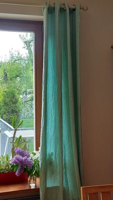 Elegancka, długa zasłona na przelotkach żakard cotton blue pastel