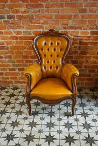 Skórzany talicerowany fotel stylowy ludwik retro
