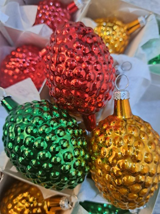 Bombki szklane ręcznie malowane malinki unikat retro styl prl