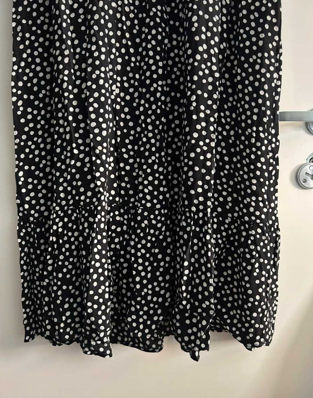 Zara czarna maxi MIDI sukienka w grochy kropki falbany wiskoza S