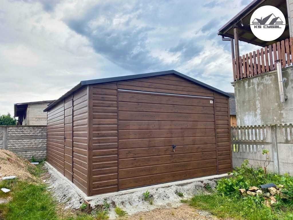 Garaż blaszany 4x6, orzech, drewnopodobny, profil zamknięty. PRODUCENT