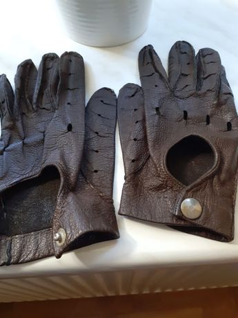 Rękawiczki skórzane brązowe tzw. "całuski" lata 70