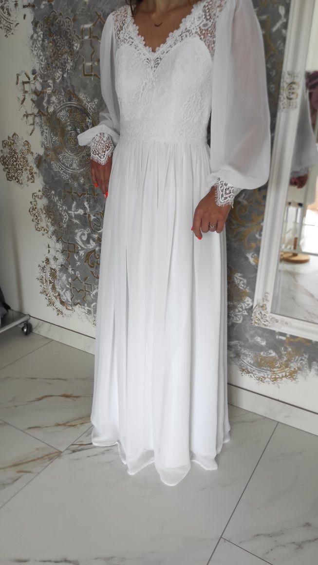 Śliczna suknia ślubna Biała Boho S Nowa