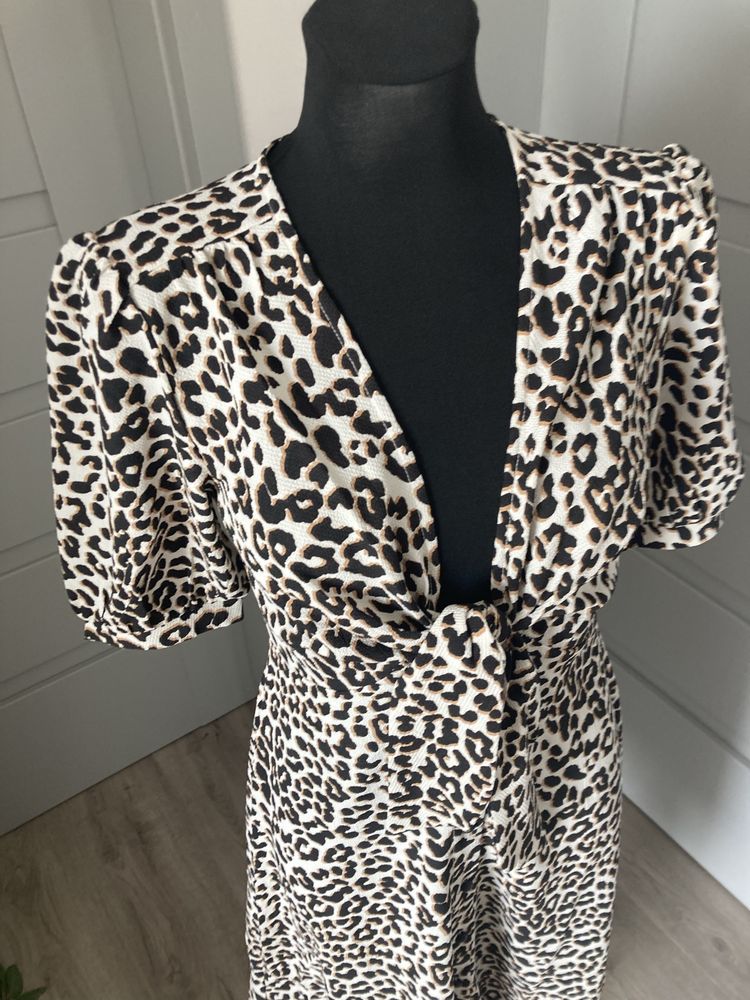 Asos xs sukienka midi animal print v dekolt basic modna hit