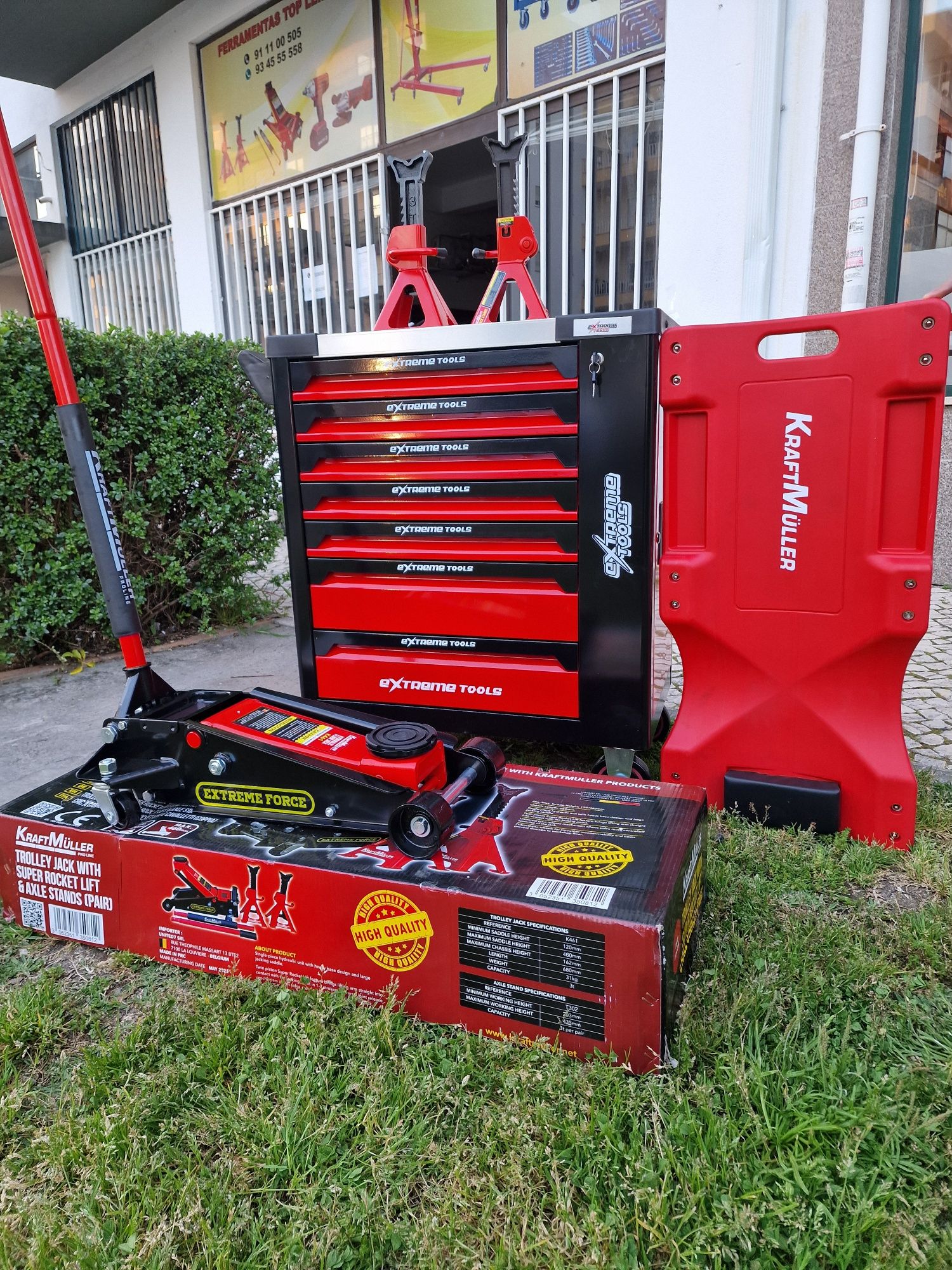 Carrinho de ferramenta de 7 gavetas completas e macaco de 4 TON novos