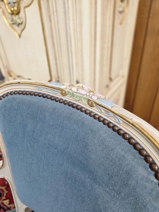Francuski fotelik krzesło Ludwik niebieski kremowy #2073 Stylowy Węgró