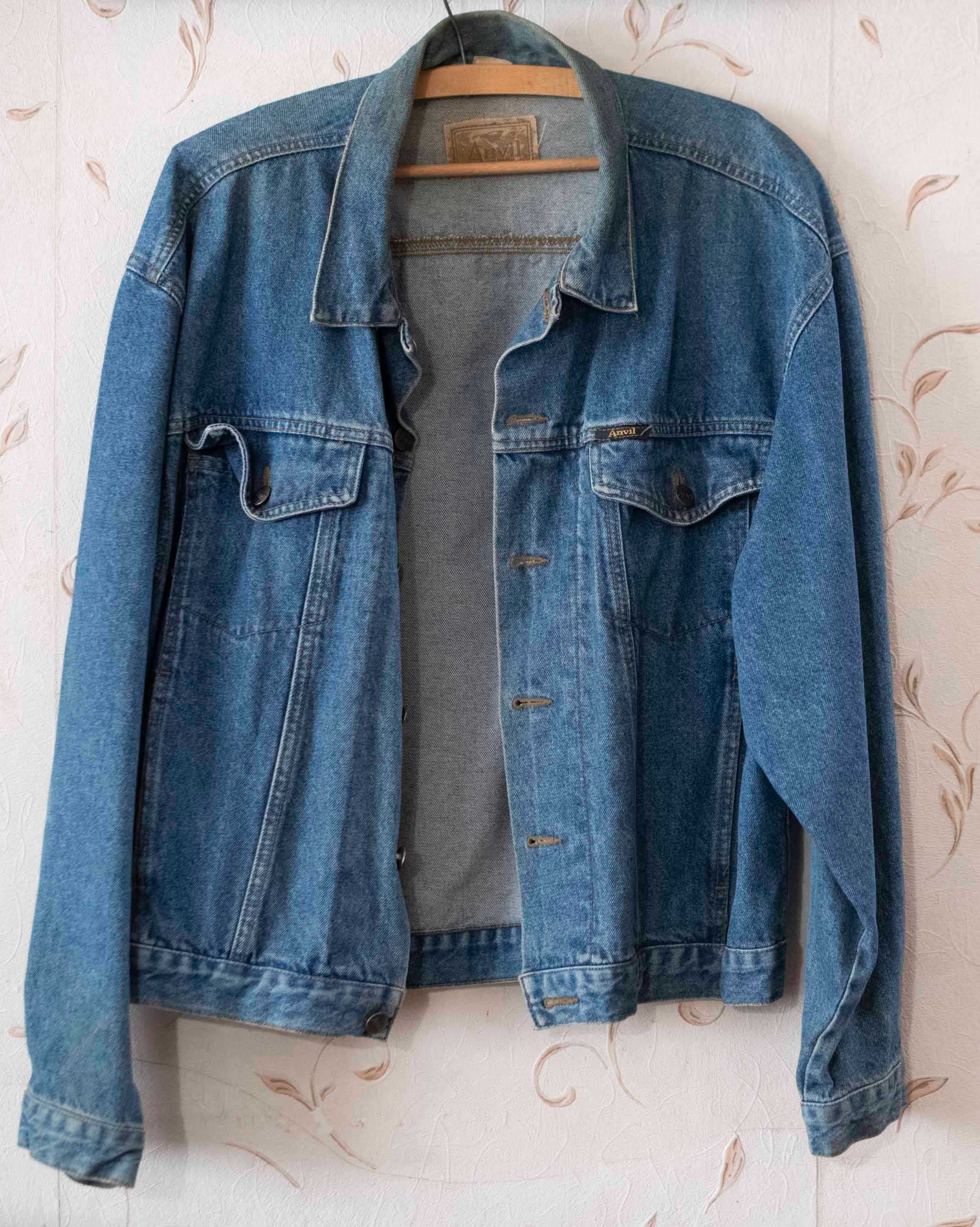 Vintage kurtka jeansowa Anvil klasyczny denim, męska, styl retro