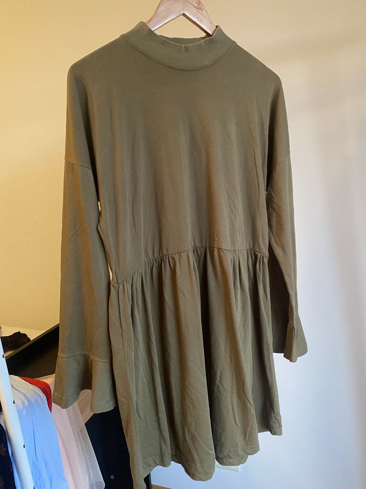 Luźna Sukienka khaki Missguided XL stójką rozkloszowana letnia casual