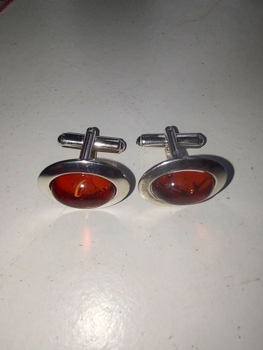 Spinki do mankietów bursztyn baltycki srebro