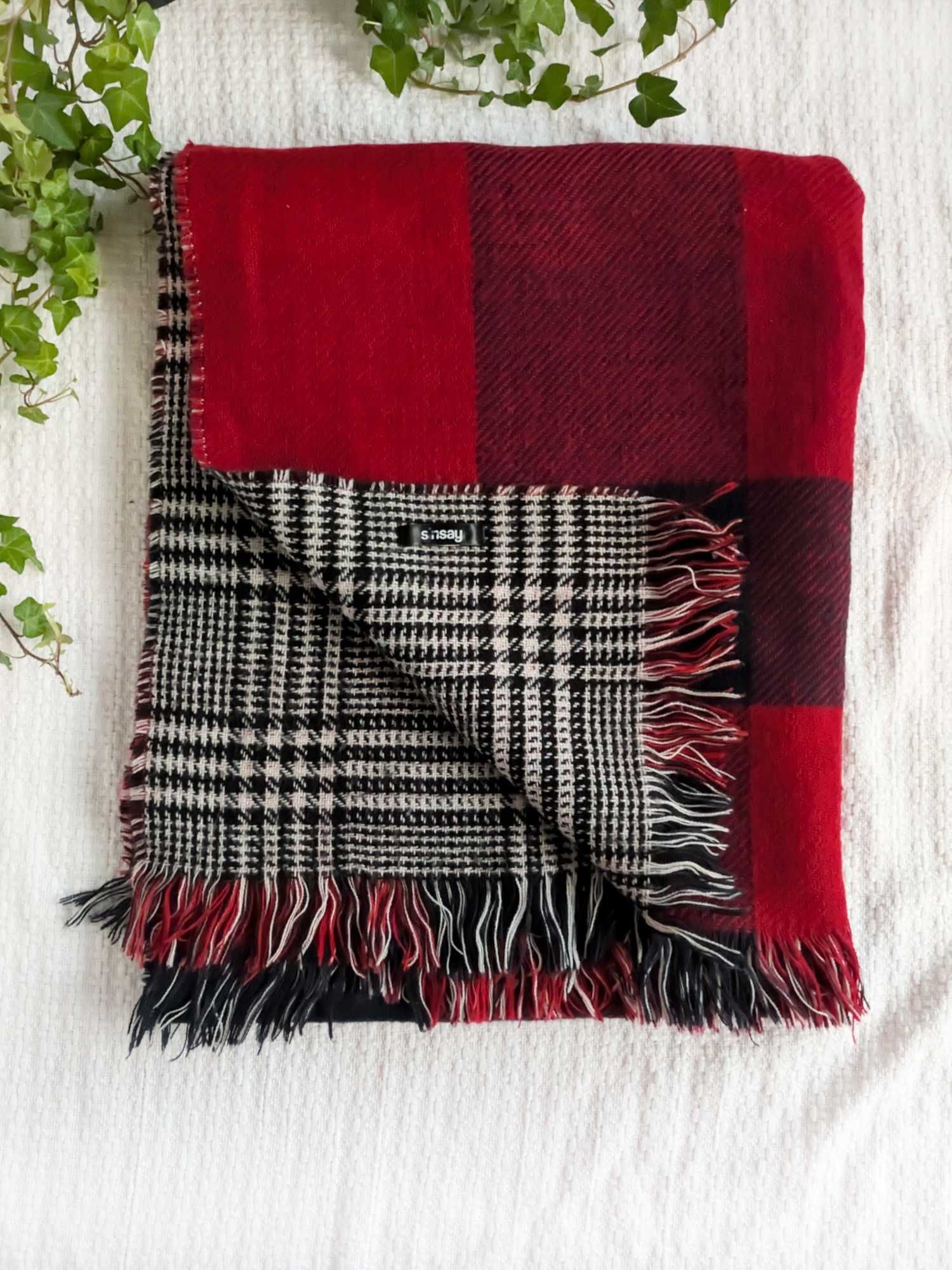 Gruby szalik zimowy pepitka kratka szkocka tartan zimowy