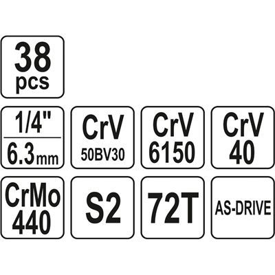 Klucze Nasadowe 1/4" 3/8" 1/2" Zestaw 38Szt Yato